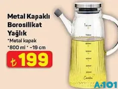 METAL KAPAKLI BOROSİLİKAT YAĞLIK 800 ML 19 CM